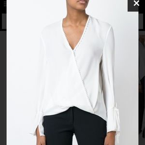 Phillip Lim white crepe wrap button blouse tie